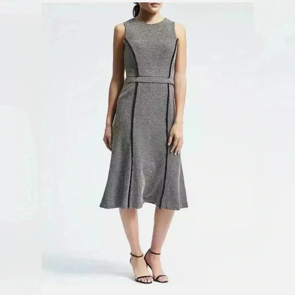 NWT Banana Republic Gray & Black Convertible Jacquard Dress Size 2P - Picture 1 of 16